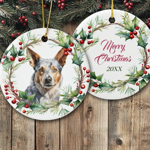 Décoration En Céramique Chien de berger australien dans une couronne de br