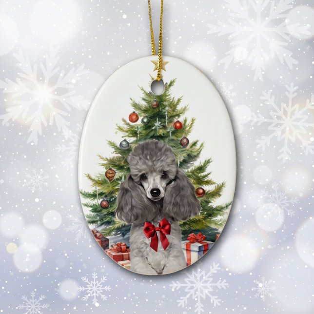 Décoration En Céramique Chien de canne de caniche gris-roux Noël (Créateur téléchargé)