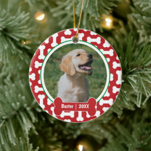 Décoration En Céramique Chien de compagnie avec empreintes d'os rouges et