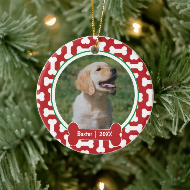 Décoration En Céramique Chien de compagnie avec empreintes d'os rouges et  (Arbre)