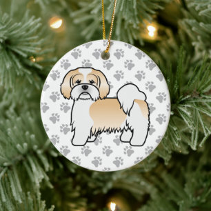 Décoration En Céramique Chien de dessin animé mignon Lhasa Apso or et blan