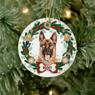 Décoration En Céramique Chien de Noël Chien de Noël Cookie Wreath