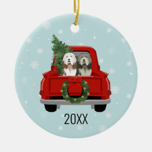 Décoration En Céramique Chien de Noël de Collie barbu
