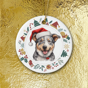 Décoration En Céramique Chien de Noël de Noël de Santa Hat Images Couronne