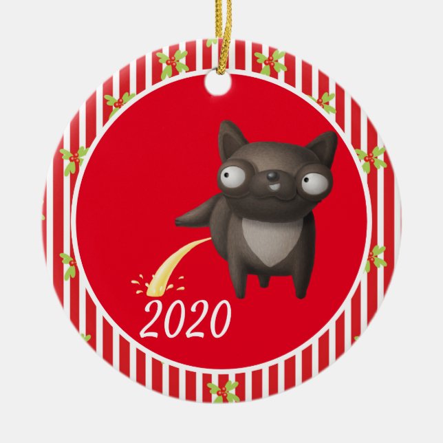 Décoration En Céramique Chien de Noël faisant pipi  Covid Drôle 2020 (Devant)