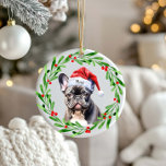 Décoration En Céramique Chien de Noël Français Noir Chien de Noël Père Noë<br><div class="desc">Ornement de Noël de Noël avec une aquarelle Frenchie (French Bulldog) et aquarelle conception de la couronne de Noël. Ajoutez le nom du chien à la conception et c'est l'idée cadeau parfaite pour cet amant de frenchie que vous connaissez,  ou vous-même!</div>