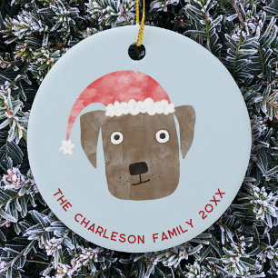 Décoration En Céramique Chien de Noël Nom de famille Date