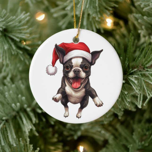 Décoration En Céramique Chien de Noël personnalisé Boston Terrier Fun (Arbre)