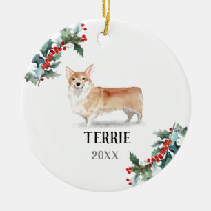 Décoration En Céramique Chien de Noël personnalisé Corgi