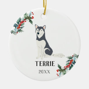 Décoration En Céramique Chien de Noël personnalisé Husky