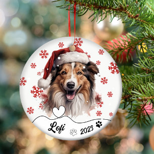 Décoration En Céramique Chien de Noël Rough Collie Personnalisé