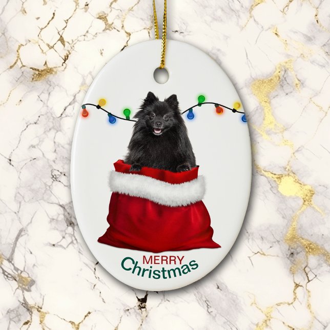 Décoration En Céramique Chien de Poméranie Noire en sac cadeau Noël (Créateur téléchargé)