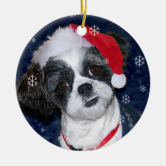 Décoration En Céramique Chien de Shih Tzu de Noël