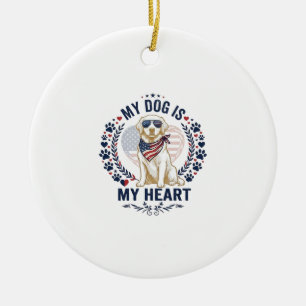 Décoration En Céramique Chien est cœur drapeau américain lunettes de solei