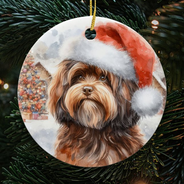 Décoration En Céramique Chien Havanais Brown avec Noël (Créateur téléchargé)