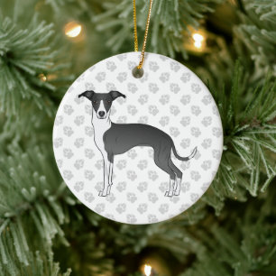 Décoration En Céramique Chien Italien Gris et Blanc avec des Pattes