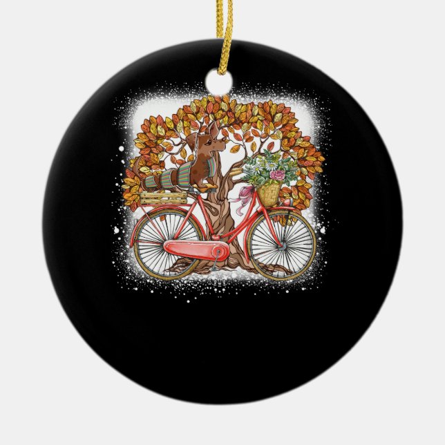 Décoration En Céramique Chien Leaf Automne Cyclisme Automne Drôle Dachshun (Devant)