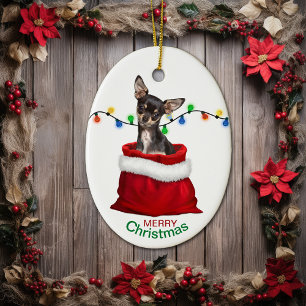 Décoration En Céramique Chien noir Tan Chihuahua en sac cadeau Noël