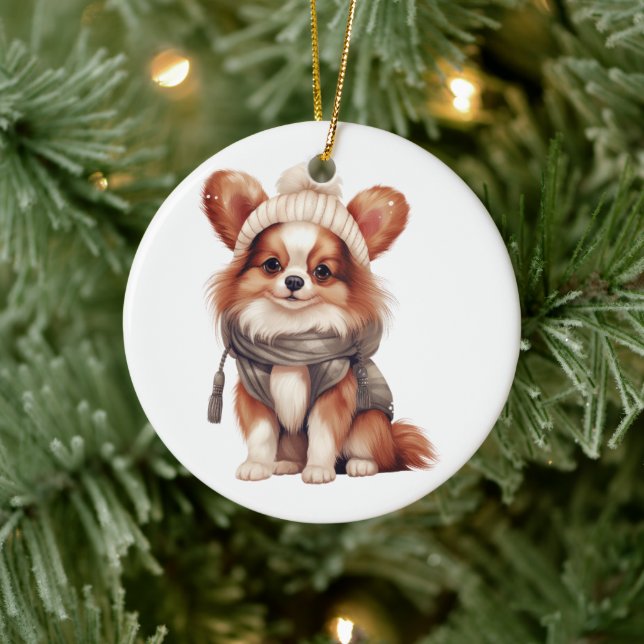 Décoration En Céramique Chien Papillon personnalisé (Arbre)