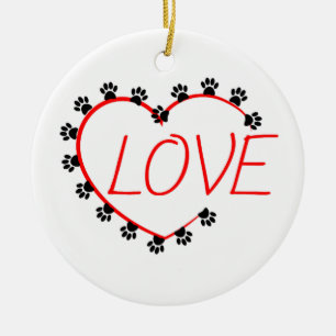 Décoration En Céramique Chien Paws Red Heart Love
