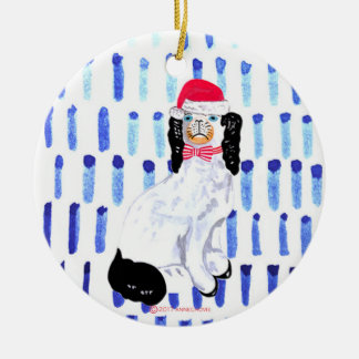 Décoration En Céramique Chien père Noël Staffordshire sur bleu Céramique O