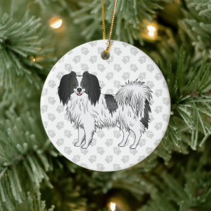 Décoration En Céramique Chien Phalène avec motif de patte de couleur noire