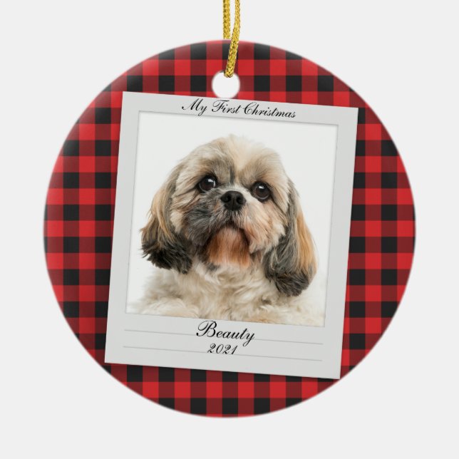 Décoration En Céramique Chien Photo First Christmas Pet Name Year Custom (Devant)