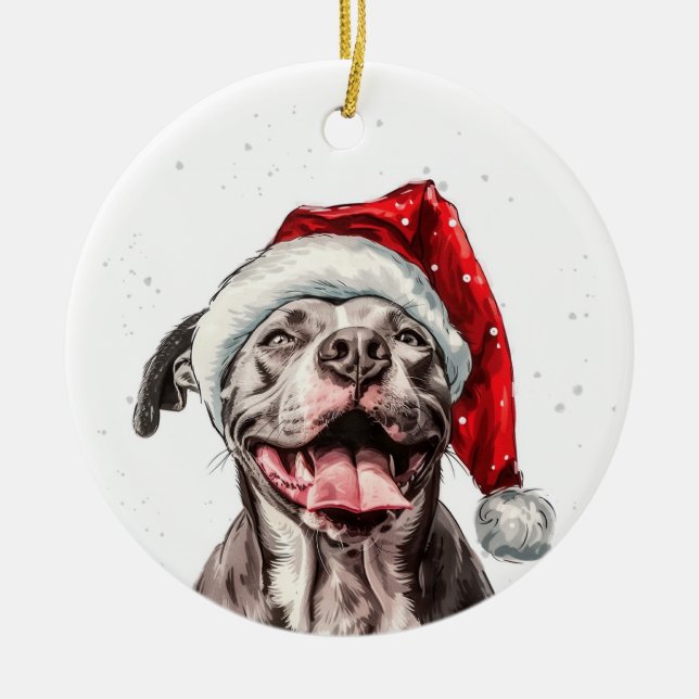 Décoration En Céramique Chien Pitbull Joyeux Noël Personnalisé (Devant)