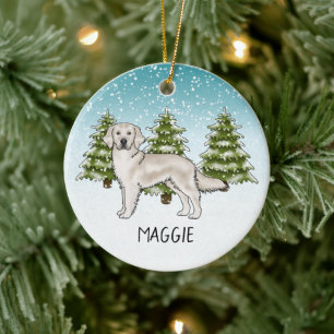 Décoration En Céramique Chien Retriever doré crème Noël nom personnalisé