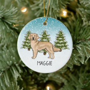 Décoration En Céramique Chien Retriever Golden Jaune Noël Nom Personnalisé
