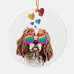 Décoration En Céramique Chien roi Cavalier avec coeur Saint Valentin