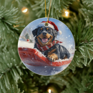 Décoration En Céramique Chien Rottweiler dans un traîneau Laissez tomber l