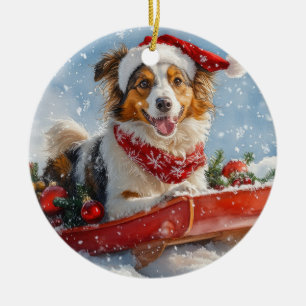 Décoration En Céramique Chien Rough Collie dans un traîneau Laissez tomber
