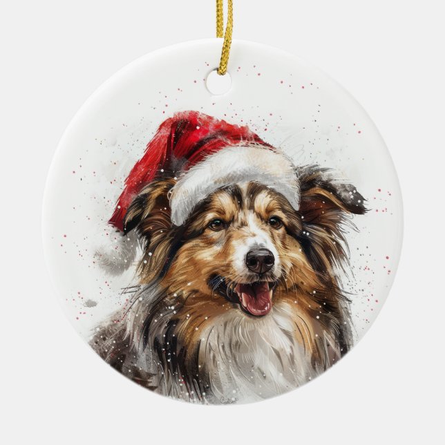 Décoration En Céramique Chien Sheltie Noël Personnalisé (Devant)