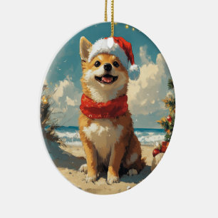 Décoration En Céramique Chien Shiba Inu Noël Plage Vintage