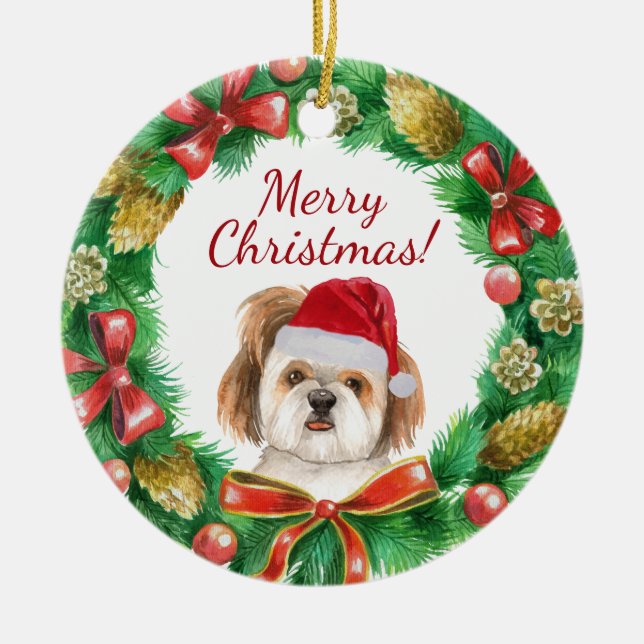 Décoration En Céramique Chien Shihtzu Joyeux Noël (Devant)
