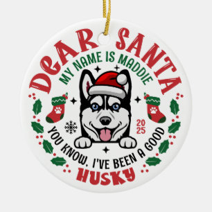 Décoration En Céramique Chien sibérien Husky Nom personnalisé Noël