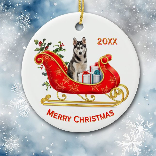 Décoration En Céramique Chien sibérien Husky Sleigh de Noël (Créateur téléchargé)