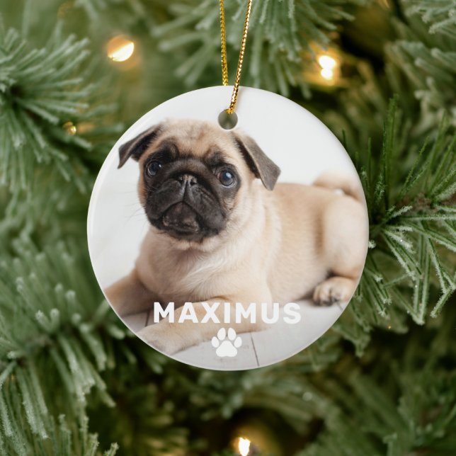 Décoration En Céramique Chien simple Empreinte de patte Personnalisé Nom P (Arbre)