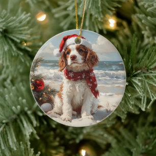 Décoration En Céramique Chien Springer Spaniel Noël Vintage Plage