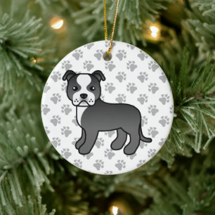 Décoration En Céramique Chien Staffordshire Bull Terrier noir et blanc