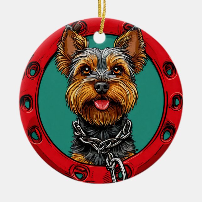 Décoration En Céramique Chien sur un fond vert (Devant)