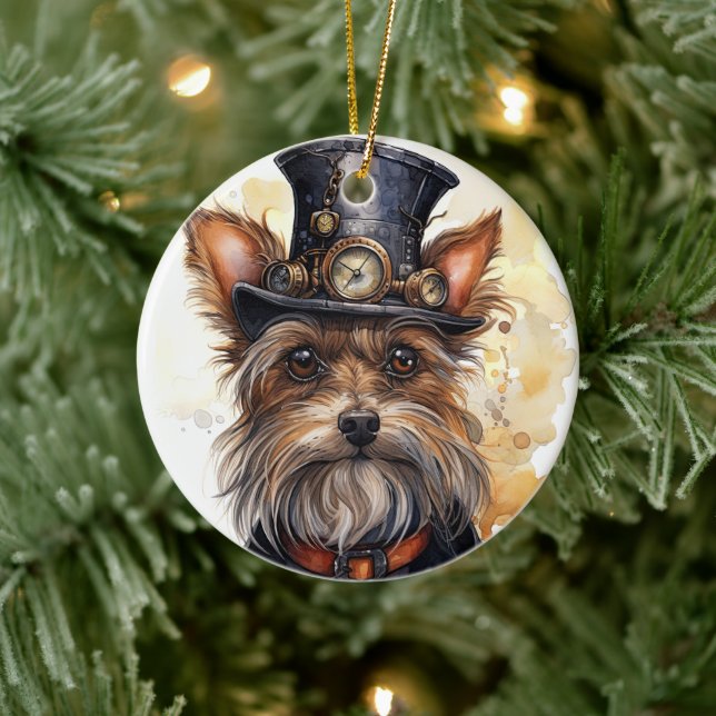 Décoration En Céramique Chien Yorkshire Terrier Steampunk (Arbre)