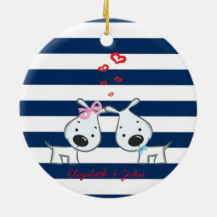 Décoration En Céramique Chiens Adorables en Amour sur Personnalisé Rayé