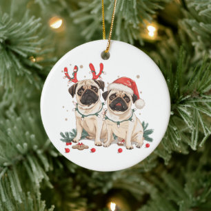 Décoration En Céramique Chiens de Carlin de Noël