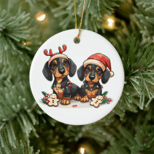 Décoration En Céramique Chiens de Noël Dachshund