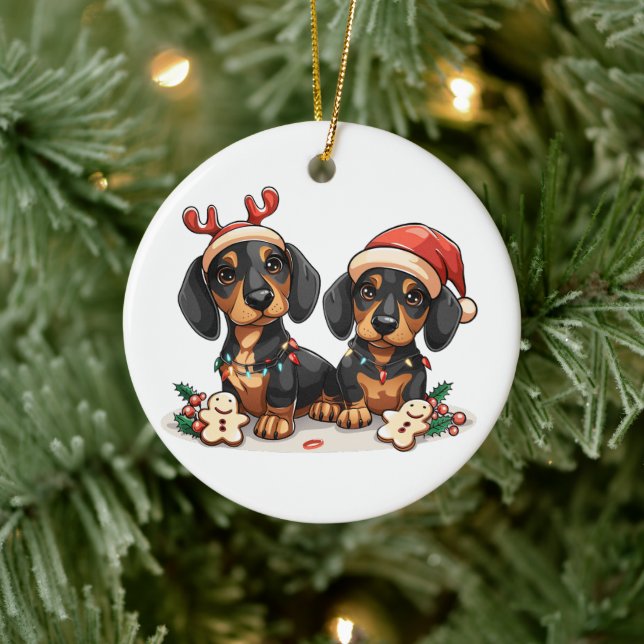 Décoration En Céramique Chiens de Noël Dachshund (Arbre)