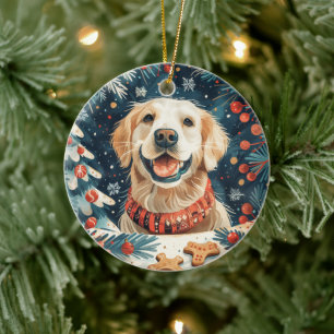 Décoration En Céramique Chiens de Noël Golden Retriever