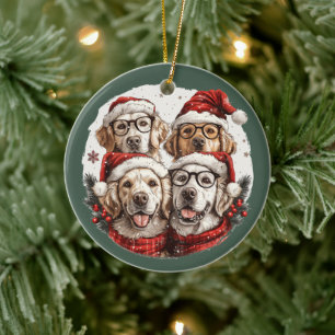Décoration En Céramique Chiens de Noël Golden Retriever