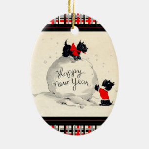 Décoration En Céramique Chiens écossais heureux nouvelle année